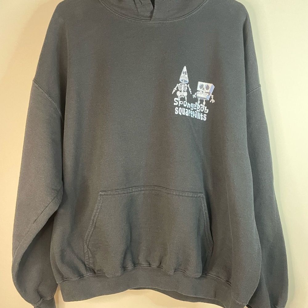 Black SpongeBob and Patrick Halloween Skeleton Graphic  Hoodie- Size XL